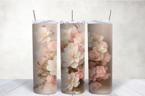 Download 3D Beige Pink Flowers Tumbler Wrap - Pink Collection