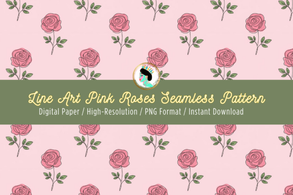 Download Line Art Pink Roses Seamless Pattern PNG - Pink Collection